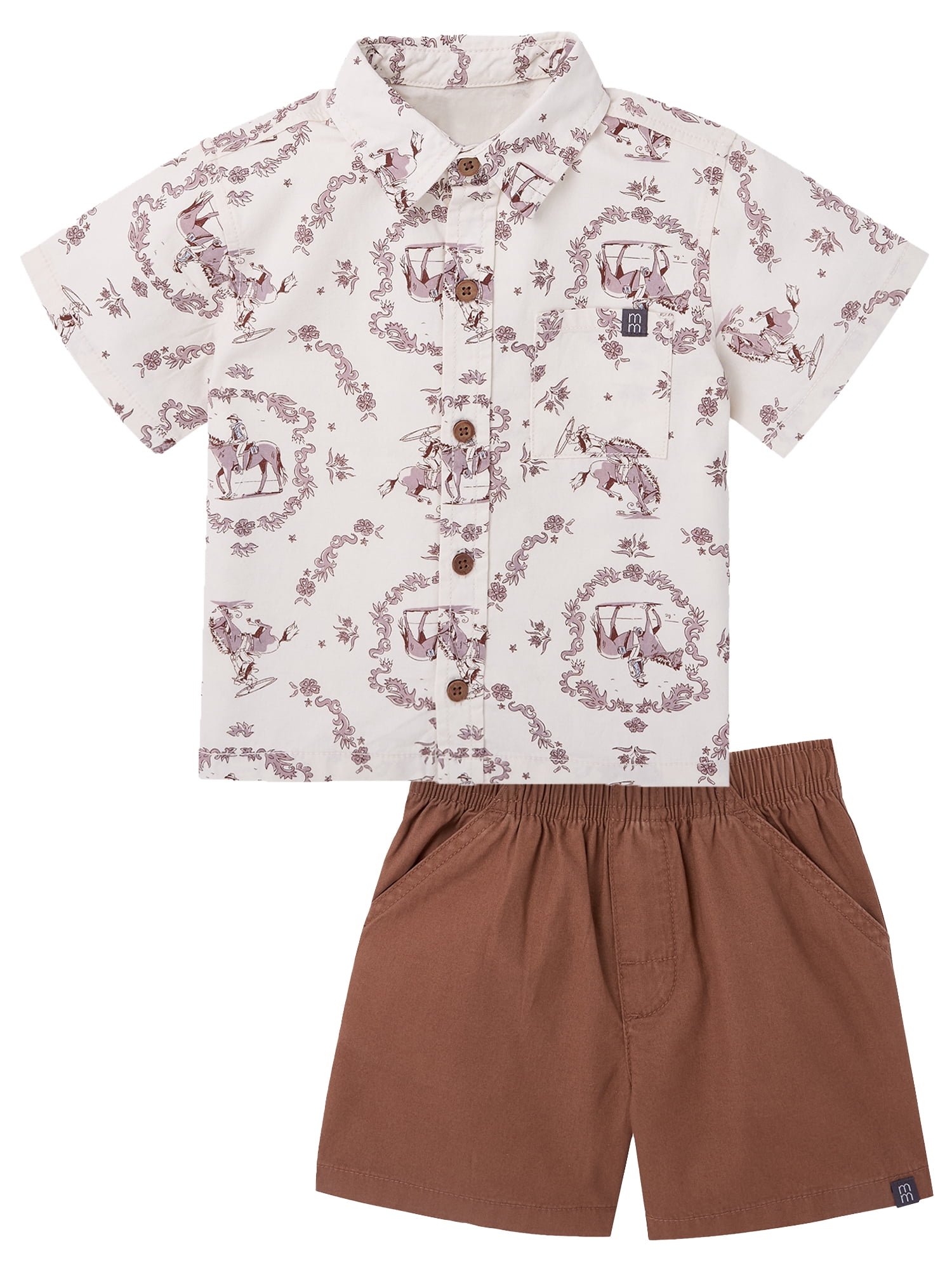 Modern Moments by Gerber Baby and Toddler Boy Button Front Shirt and Short Set, 2-Piece, Sizes 0/3 Months - 5T