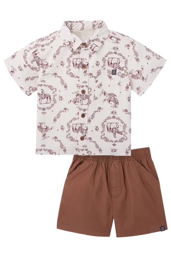 by Gerber Baby and Toddler Boy Button Front Shirt and Short Set, 2-Piece, Sizes 0/3 Months - 5T