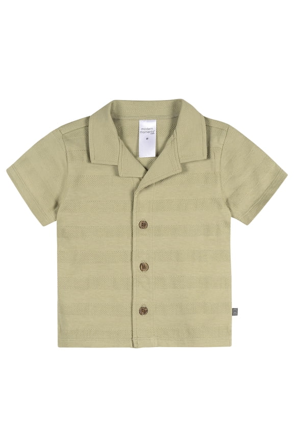 by Gerber Baby and Toddler Boy Button Up Organic Collar Top, Sizes 0/3 Months - 5T