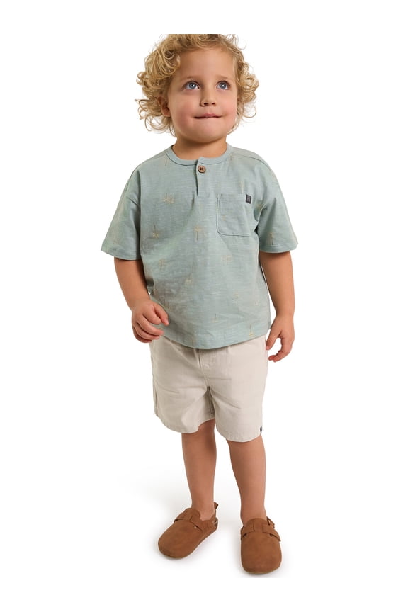 by Gerber Baby and Toddler Boy Henley Tee and Short Set, 2-Piece, Sizes 0/3 Months - 5T
