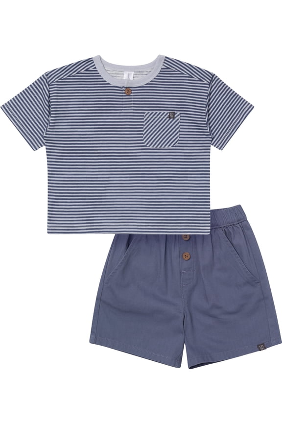 by Gerber Baby and Toddler Boy Henley Tee and Short Set, 2-Piece, Sizes 0/3 Months - 5T