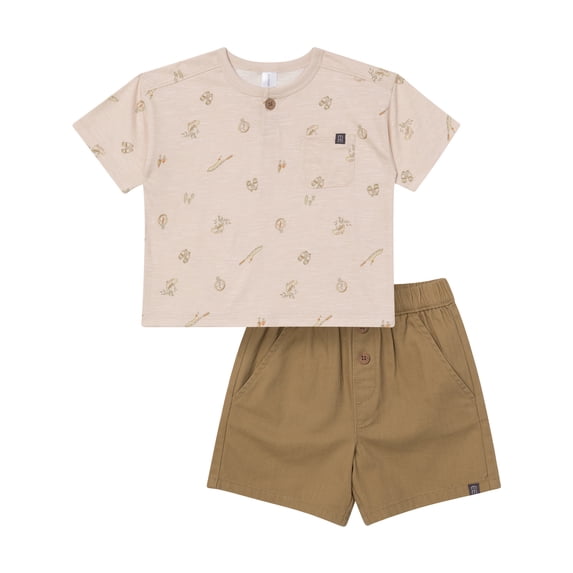 Modern Moments by Gerber Baby and Toddler Boy Henley Tee and Short Set, 2-Piece, Sizes 0/3 Months - 5T