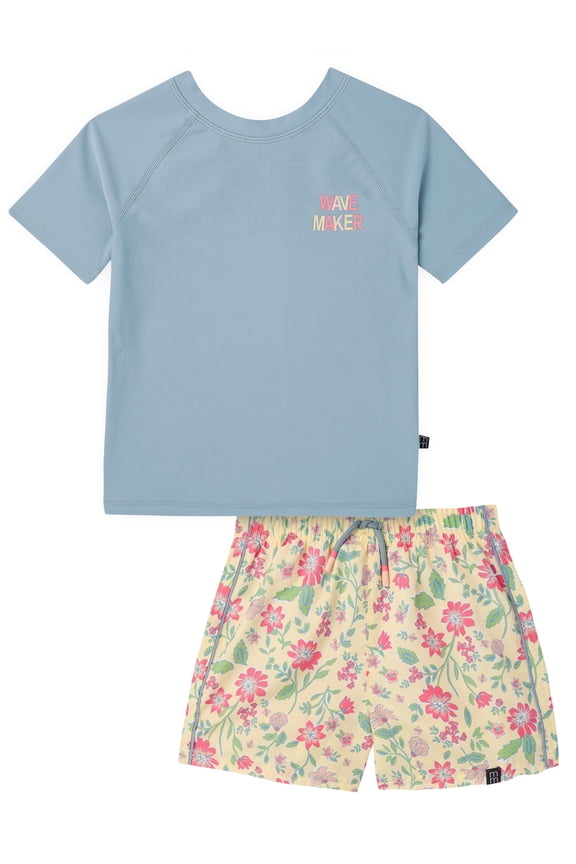 by Gerber Baby and Toddler Boy Short- Sleeve Rash Guard and Trunk Set, 2-Piece, Sizes 0/3M-5T