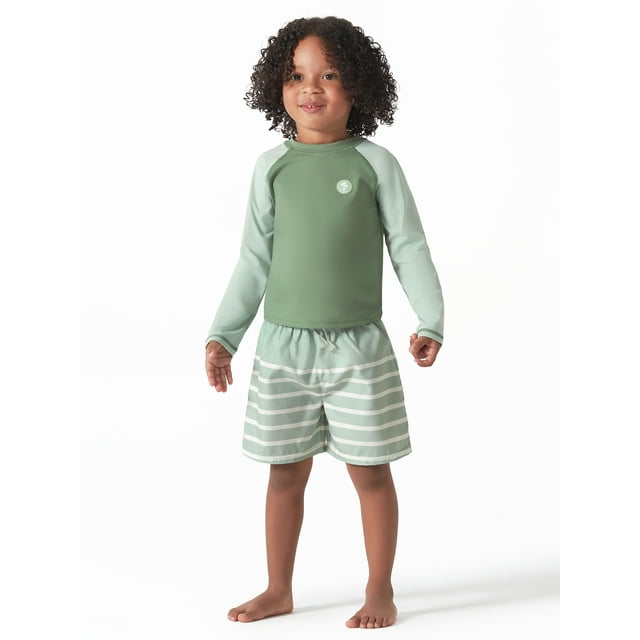 Modern Moments by Gerber Baby and Toddler Boys Long Sleeve Rash Guard and Swim Trunks Set with UPF 50+, 2-Piece, Sizes 12M-5T