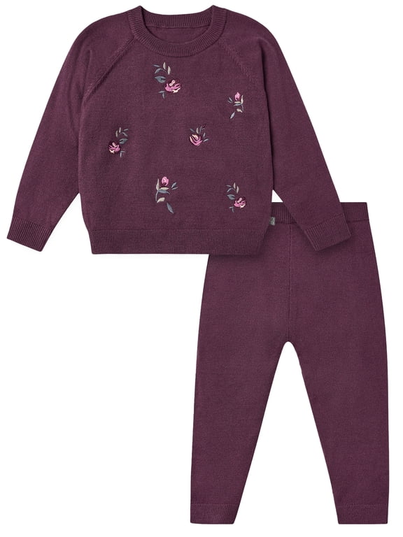 by Gerber Baby and Toddler Girl Embroidered Sweater Outfit Set, 0/3 Months - 5T