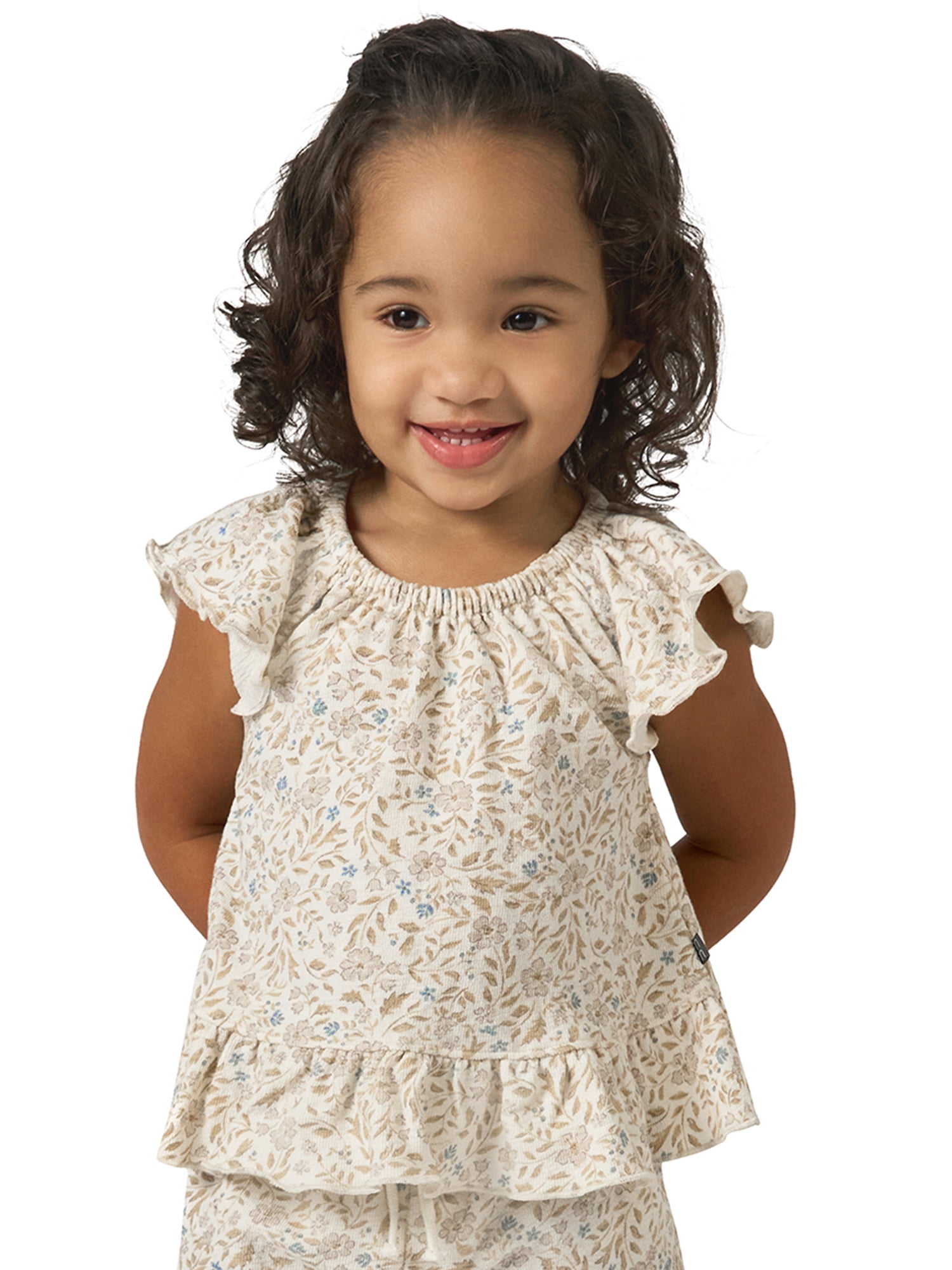 by Gerber Baby and Toddler Girl Organic Peplum Flutter Sleeve Top, Sizes 0/3 Months - 5T