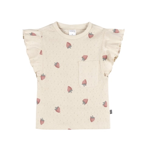 by Gerber Baby and Toddler Girl Organic Pleated Ruffled Top, Sizes 0/3 Months - 5T