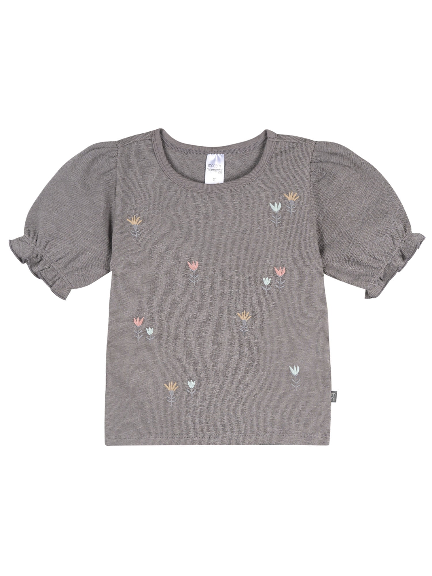 Modern Moments by Gerber Baby and Toddler Girl Organic Ruffle Puff Sleeve Top, Sizes 0/3 Months - 5T