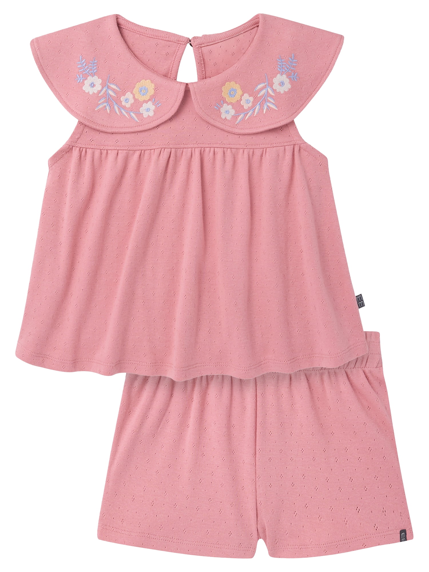 by Gerber Baby and Toddler Girl Ruffle Peter Pant Collar Set, 2-Piece, Sizes 0/3 Months - 5T