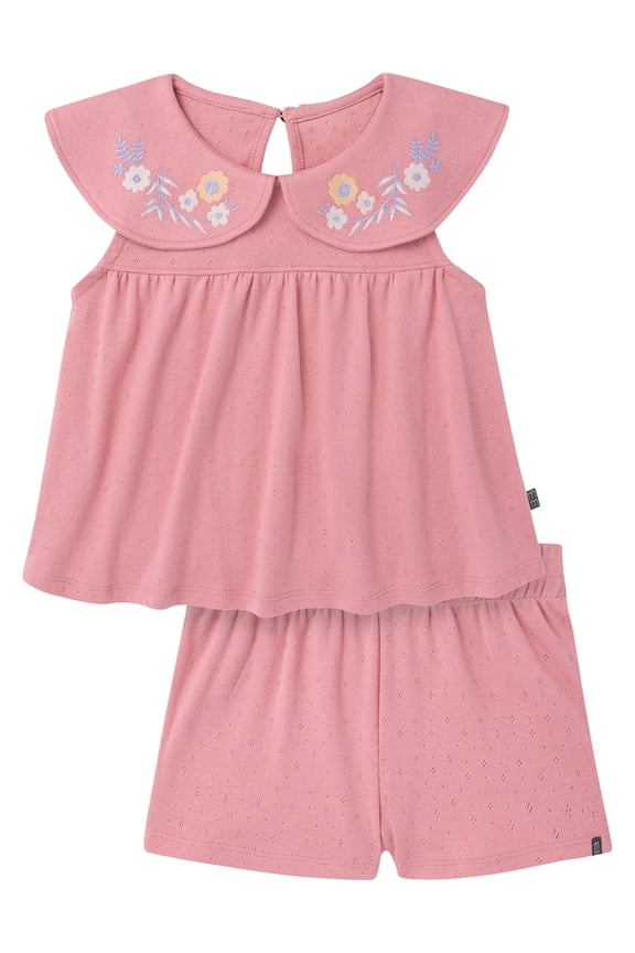 by Gerber Baby and Toddler Girl Ruffle Peter Pant Collar Set, 2-Piece, Sizes 0/3 Months - 5T