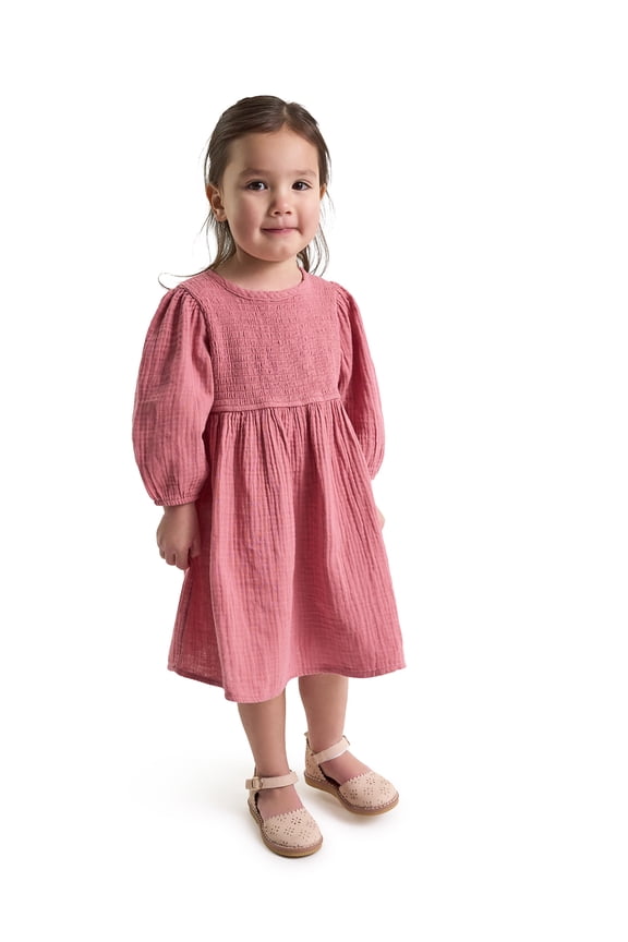 by Gerber Baby and Toddler Girl Smocked Dress with Puff Sleeves, Sizes 0/3 Months - 5T