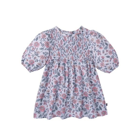 Modern Moments by Gerber Baby and Toddler Girl Smocked Dress with Puff Sleeves, Sizes 0/3 Months - 5T