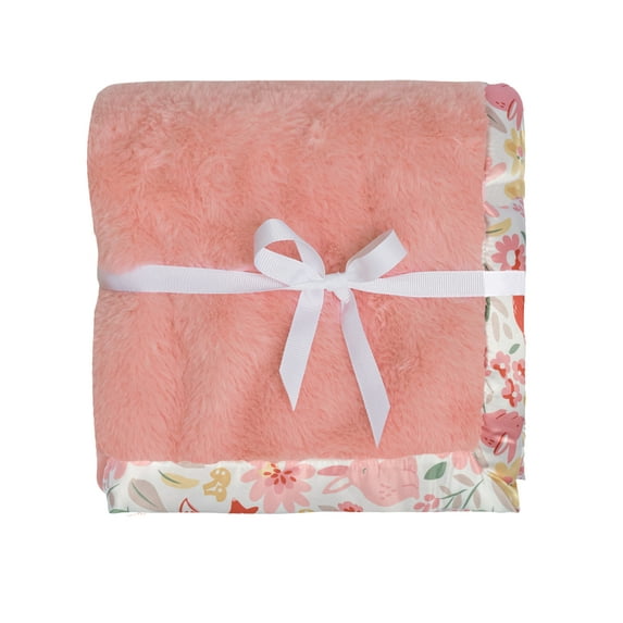 Modern Moments by Gerber Gender Neutral Plush Blanket with Satin Trim, Floral Foxes