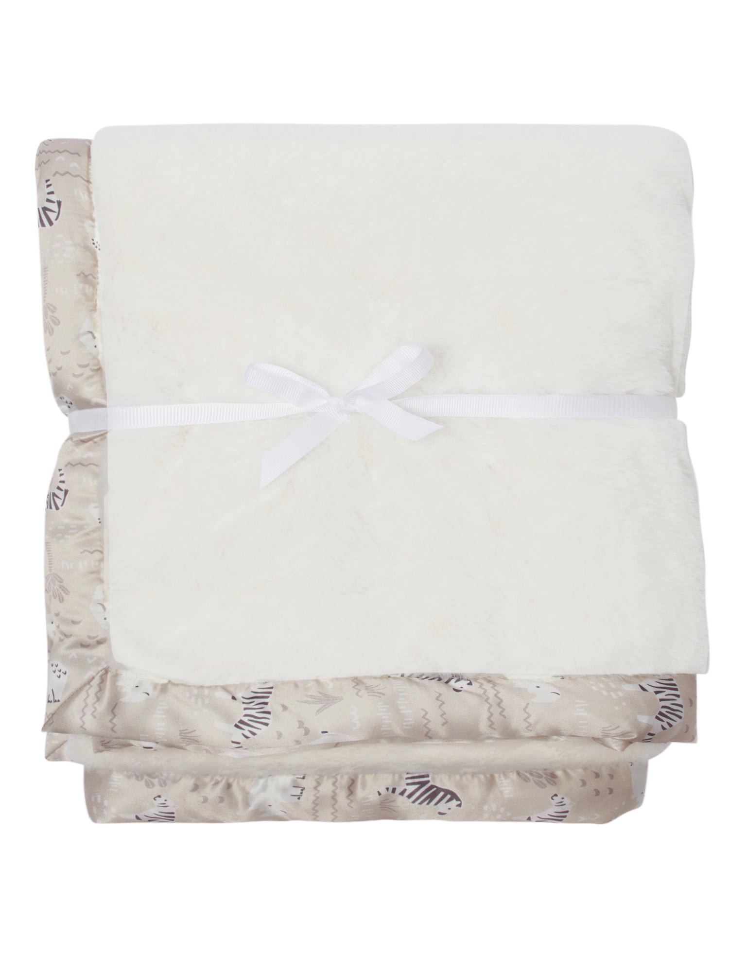 Modern Moments by Gerber Gender Neutral Plush Blanket with Satin Trim, Ivory Safari