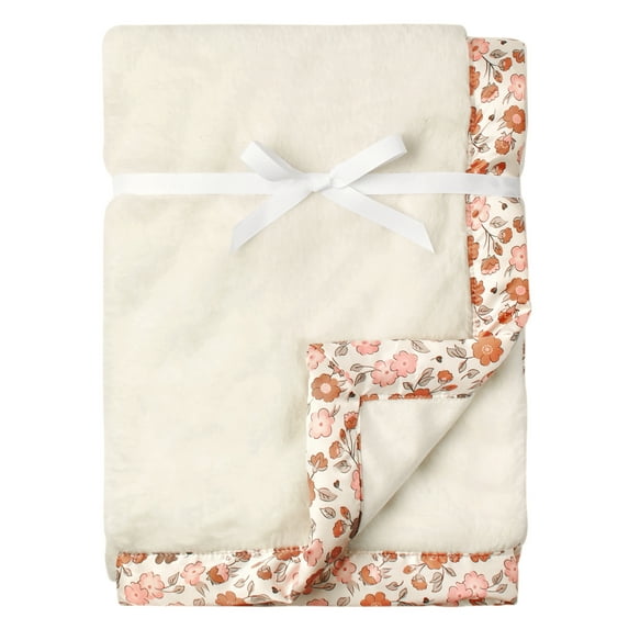 Modern Moments by Gerber Gender Neutral Plush Blanket with Satin Trim, Ivory
