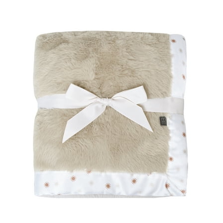Modern Moments by Gerber Gender Neutral Plush Blanket with Satin Trim, Tan