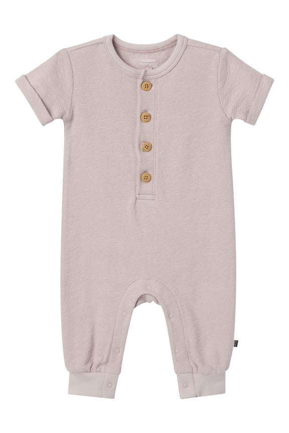 by Gerber Gender Neutral Short Sleeve Henley Romper, Sizes 0/3 Months - 24 Months