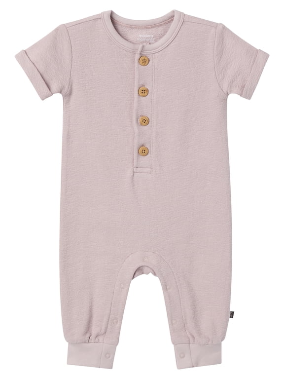 by Gerber Gender Neutral Short Sleeve Henley Romper, Sizes 0/3 Months - 24 Months