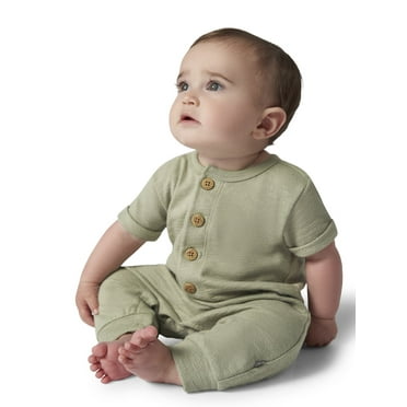Modern Moments by Gerber Gender Neutral Short Sleeve Henley Romper, Sizes 0/3 Months - 24 Months