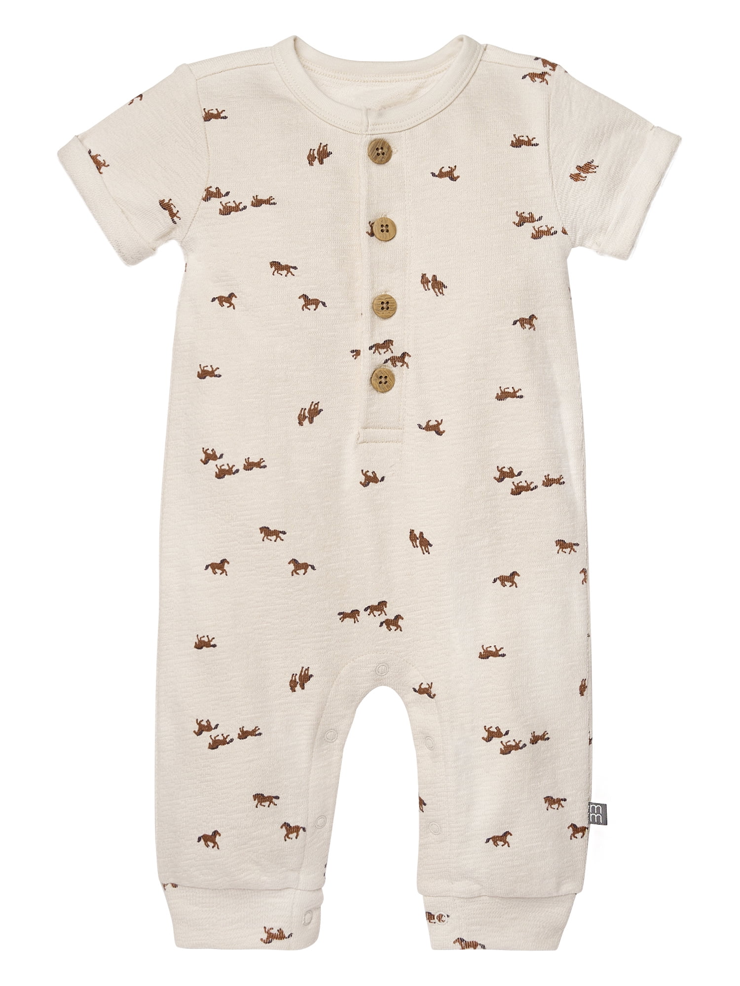 Modern Moments by Gerber Gender Neutral Short Sleeve Henley Romper, Sizes 0/3 Months - 24 Months