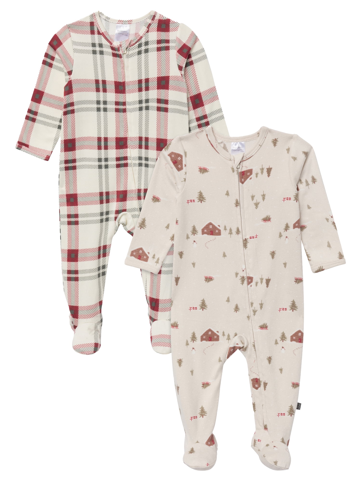 Walmart Deal of Modern Moments by Gerber Gender Neutral Sleep ´N Play Christmas Pajamas, 2-Pack, Sizes Newborn - 6/9 Months