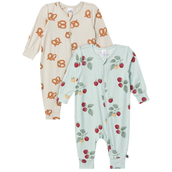 Modern Moments by Gerber Baby Neutral Super Soft Viscose 2-Pack Coveralls, Sizes Newborn - 12 Months