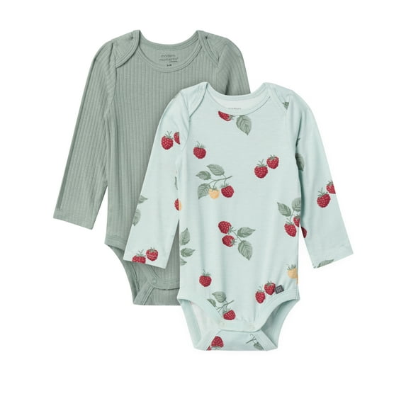 Modern Moments by Gerber Gender Neutral Super Soft Viscose Long Sleeve Bodysuits, 2-Pack, Sizes Newborn - 12 Months