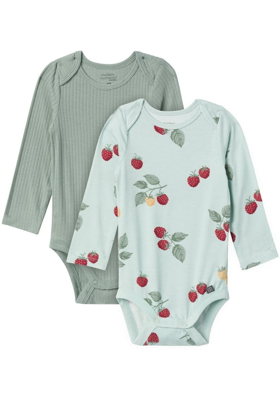 by Gerber Gender Neutral Super Soft Viscose Long Sleeve Bodysuits, 2-Pack, Sizes Newborn - 12 Months