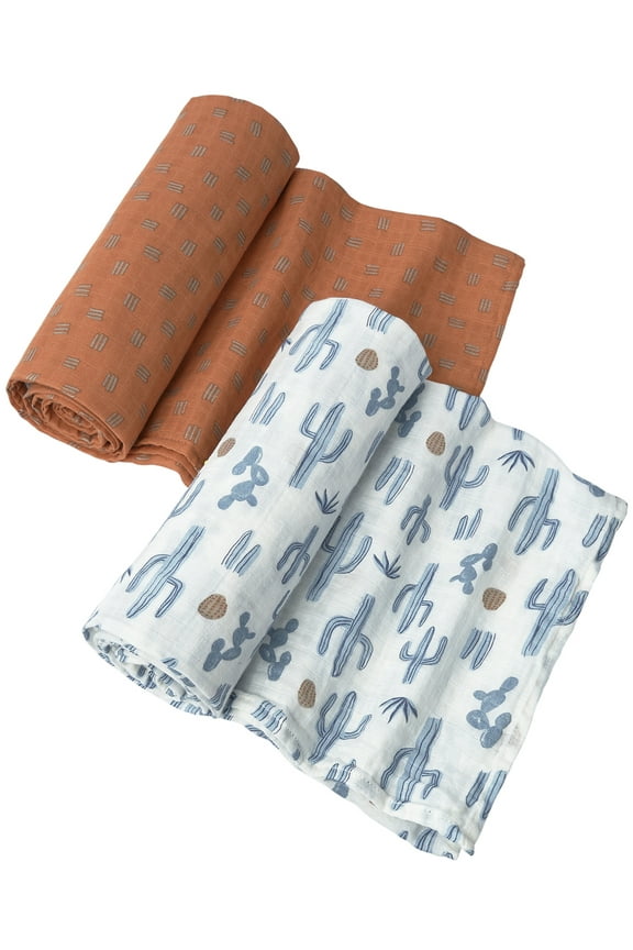 by Gerber Gender Neutral Ultra Soft Swaddle Blankets, 2-Pack, Cactus and Clay