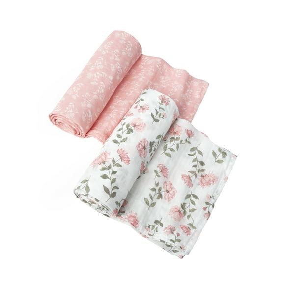 Modern Moments by Gerber Gender Neutral Ultra Soft Swaddle Blankets, 2-Pack, Pink Floral