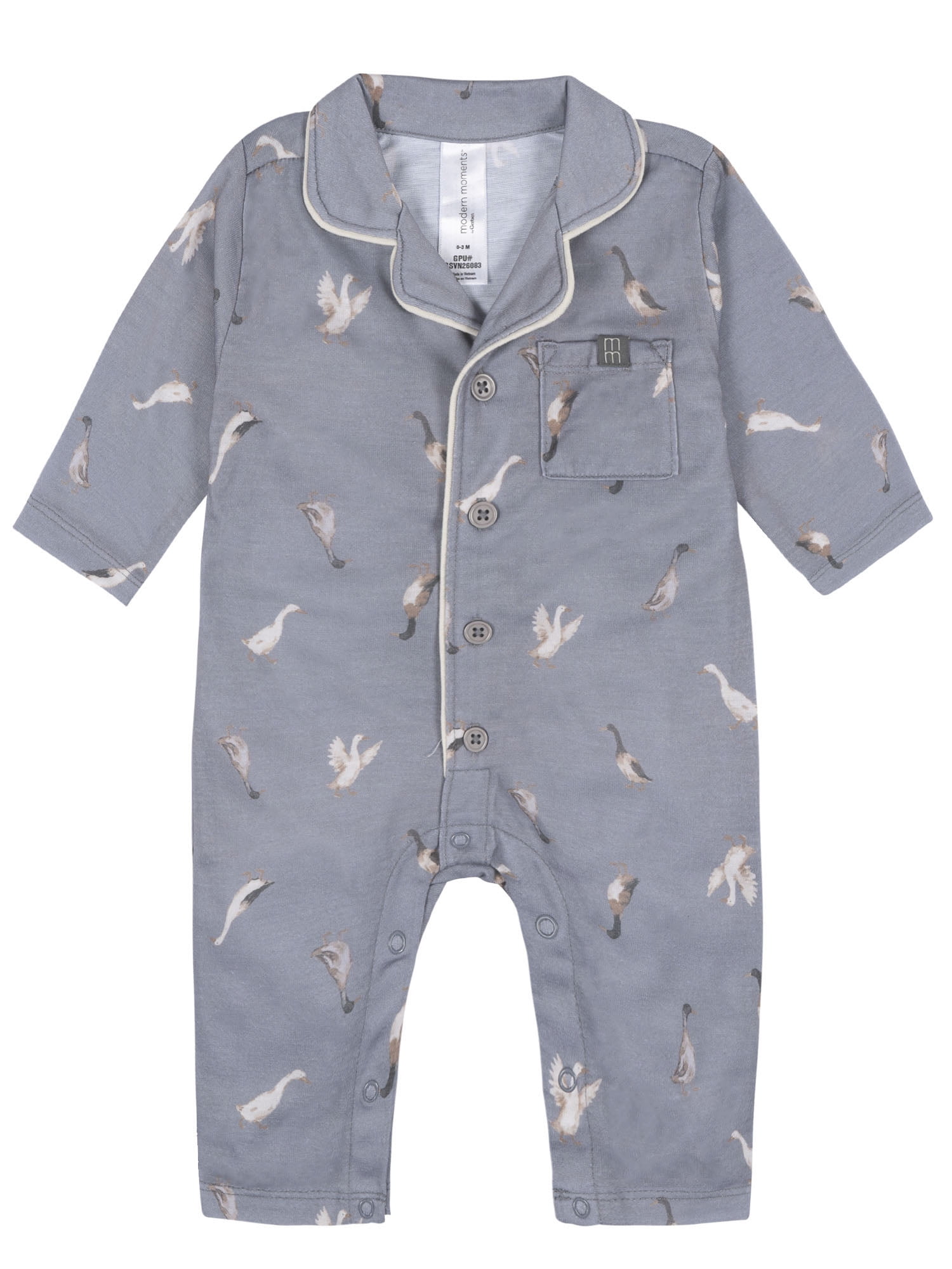 Modern Moments by Gerber Neutral Pajama Romper with Pocket, Sizes 0/3 Months - 18 Months