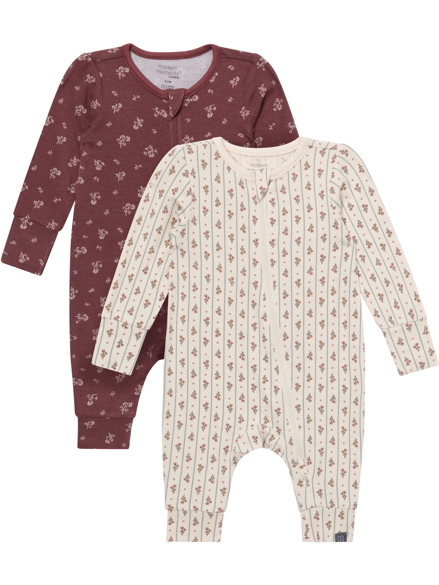 Modern Moments by Gerber Neutral Two-Way Zip Viscose Coverall, 2-Pack, Sizes Newborn - 24 Months