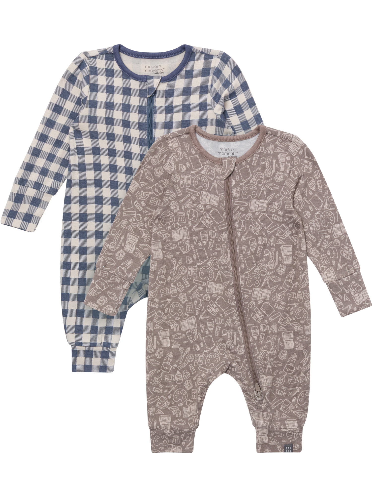 Modern Moments by Gerber Neutral Two-Way Zip Viscose Coverall, 2-Pack, Sizes Newborn - 24 Months