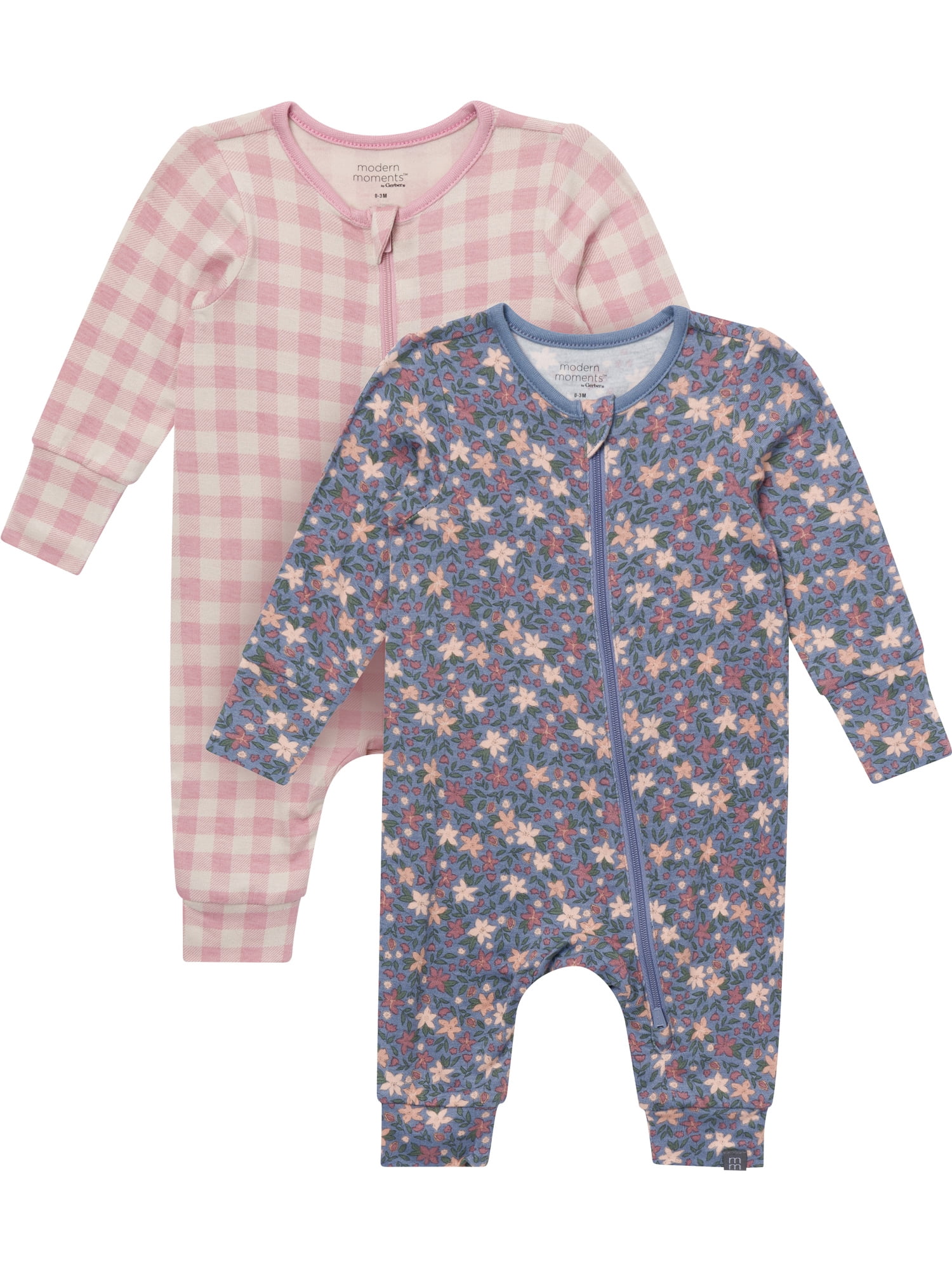 Modern Moments by Gerber Neutral Two-Way Zip Viscose Coverall, 2-Pack, Sizes Newborn - 24 Months