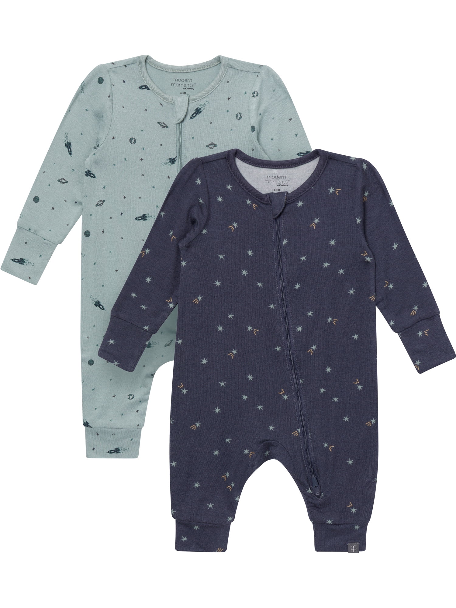 Modern Moments by Gerber Neutral Two-Way Zip Viscose Coverall, 2-Pack, Sizes Newborn - 24 Months