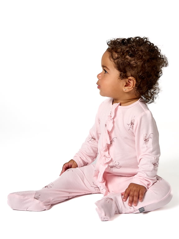 by Gerber Neutral Two-Way Zip Viscose Ruffled Sleep ´N Play Footed Pajamas, Sizes Newborn - 6/9 Months