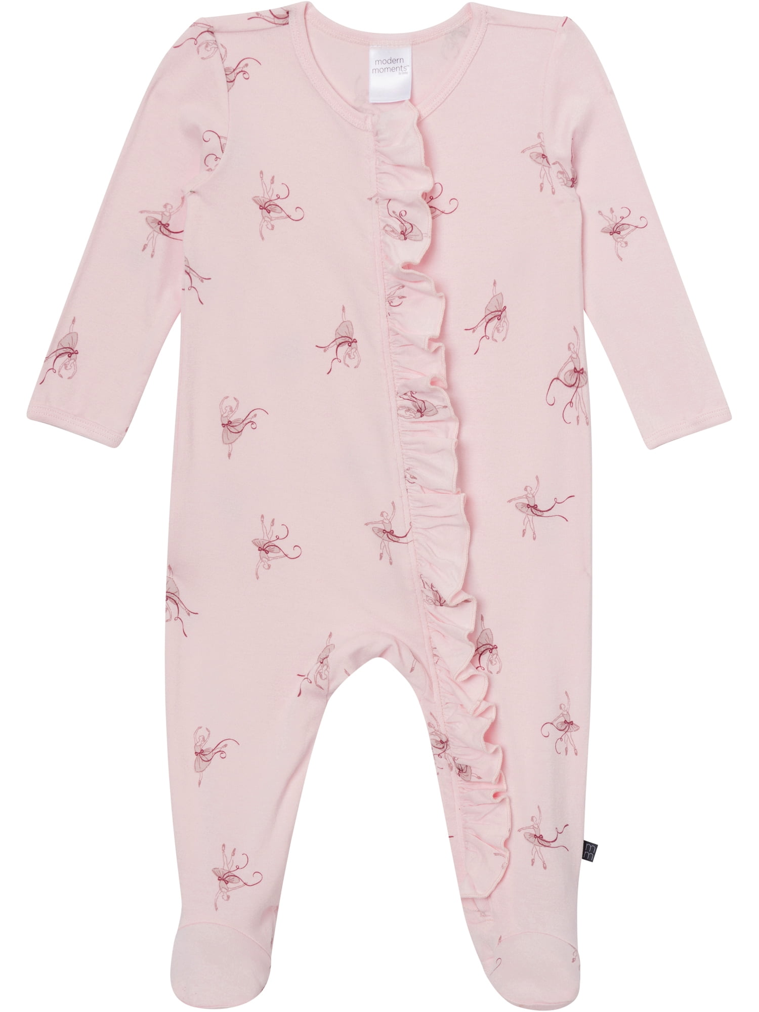 Modern Moments by Gerber Neutral Two-Way Zip Viscose Ruffled Sleep ´N Play Footed Pajamas, Sizes Newborn - 6/9 Months