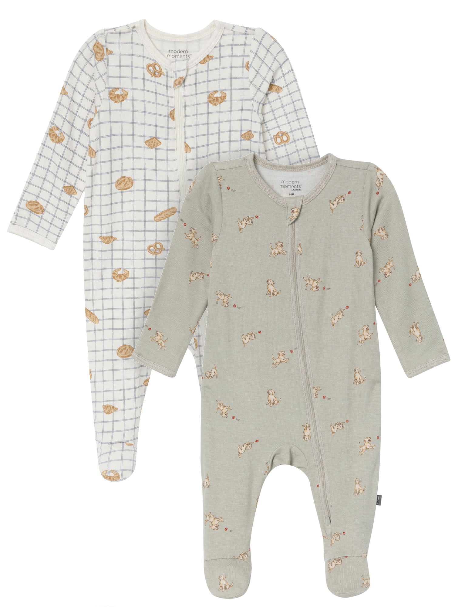 Modern Moments by Gerber Neutral Two-Way Zip Viscose Sleep ´N Play Footed Pajama, 2-Pack, Sizes Newborn - 24 Months