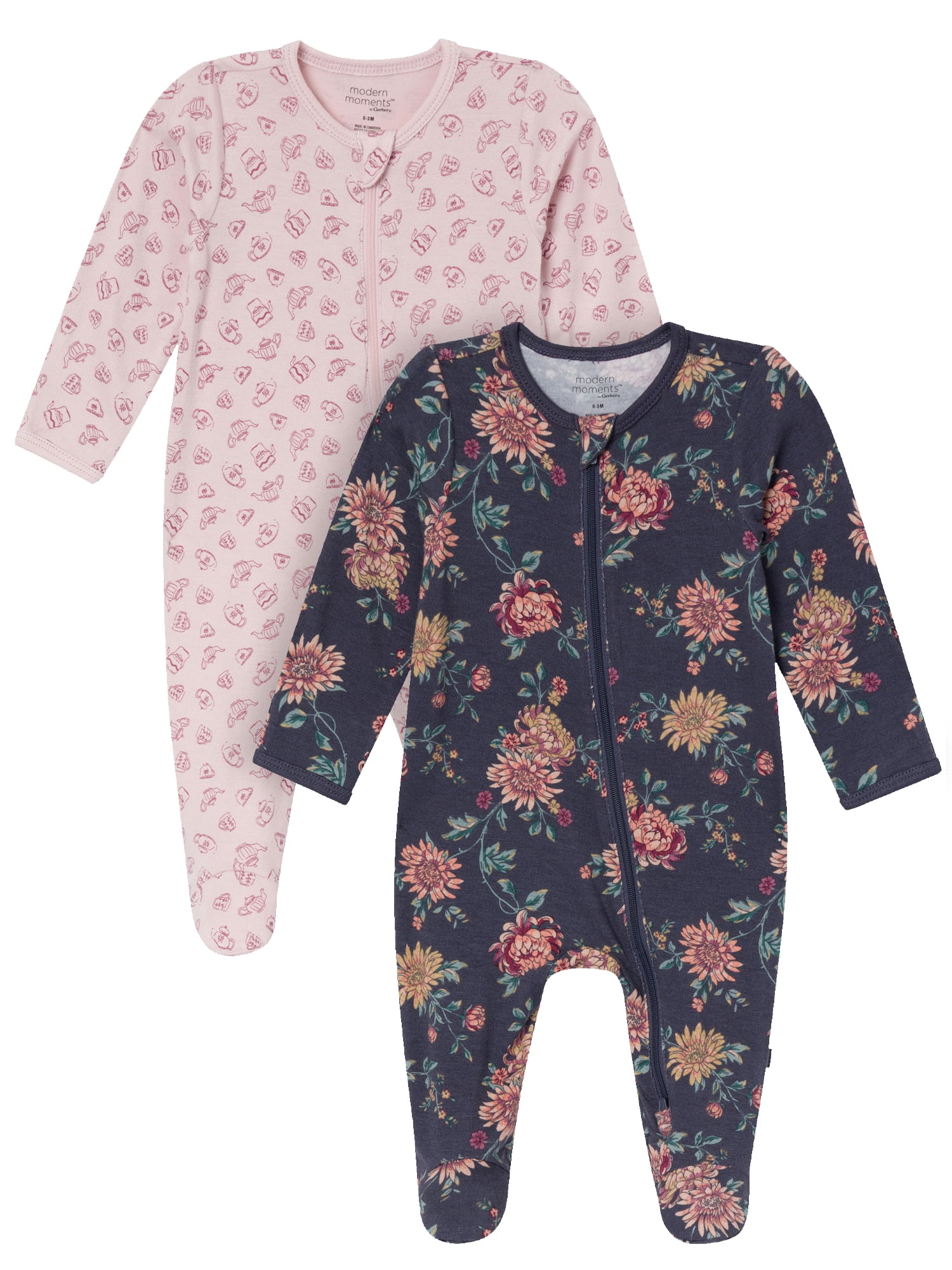 Modern Moments by Gerber Neutral Two-Way Zip Viscose Sleep ´N Play Footed Pajama, 2-Pack, Sizes Newborn - 24 Months
