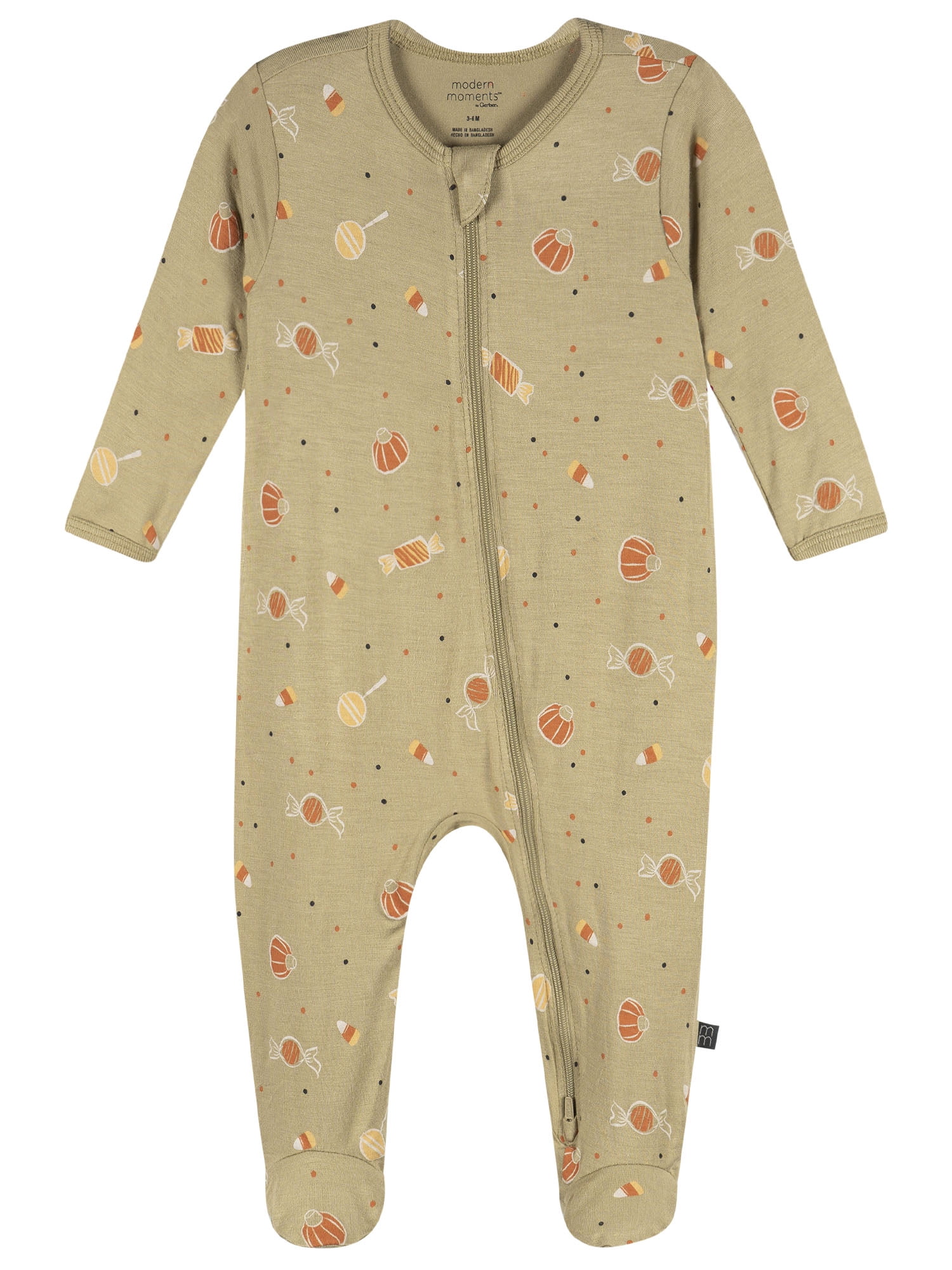 Modern Moments by Gerber Neutral Two-Way Zip Halloween Viscose Sleep ´N Play Footed Pajama , Sizes Newborn - 6/9 Months