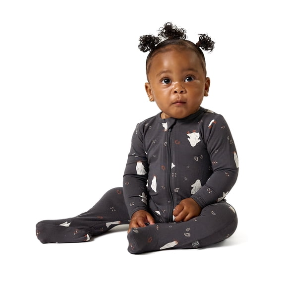 Modern Moments by Gerber Neutral Two-Way Zip Halloween Viscose Sleep ´N Play Footed Pajama , Sizes Newborn - 6/9 Months