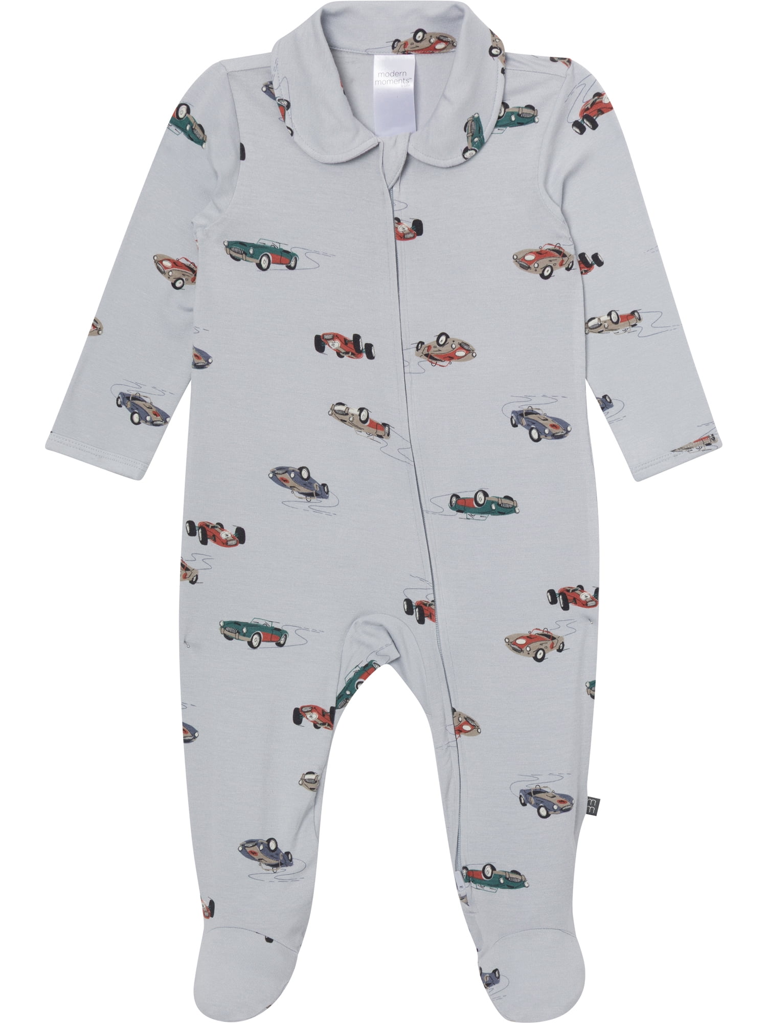 Modern Moments by Gerber Neutral Two-Way Zop Viscose Peter Pan Collar Sleep ´N Play Footed Pajamas, Sizes Newborn - 6/9 Months