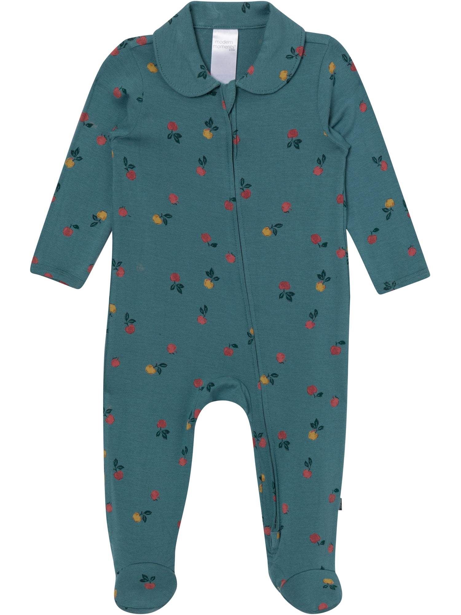 Modern Moments by Gerber Neutral Two-Way Zop Viscose Peter Pan Collar Sleep ´N Play Footed Pajamas, Sizes Newborn - 6/9 Months