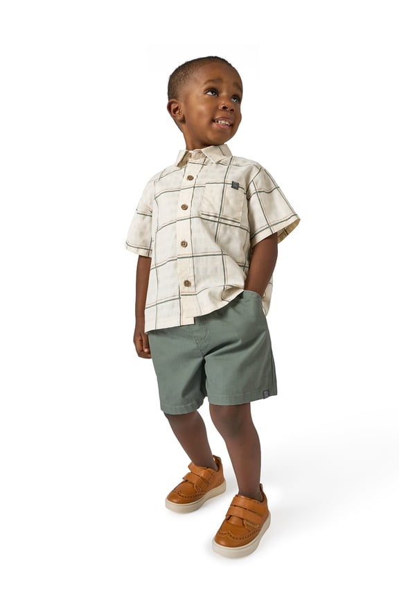 by Gerber Baby and Toddler Boy Button Front Shirt and Short Set, 2-Piece, Sizes 0/3 Months - 5T