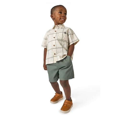 by Gerber Baby and Toddler Boy Button Front Shirt and Short Set, 2-Piece, Sizes 0/3 Months - 5T