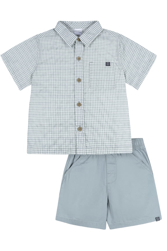 by Gerber Toddler Boy Button Front Shirt and Short Outfit Set, 2-Piece, Sizes 12 Months - 5T