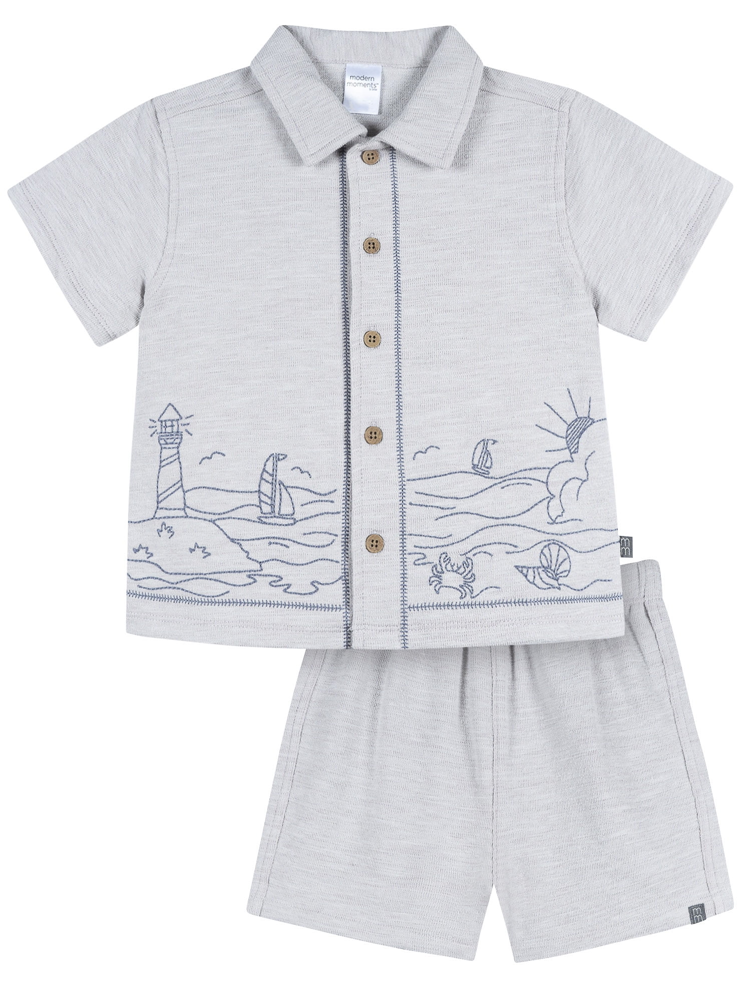 Modern Moments by Gerber Toddler Boy Button Front Shirt with Embroidery Set, 2-Piece, Sizes 12 Months - 5T