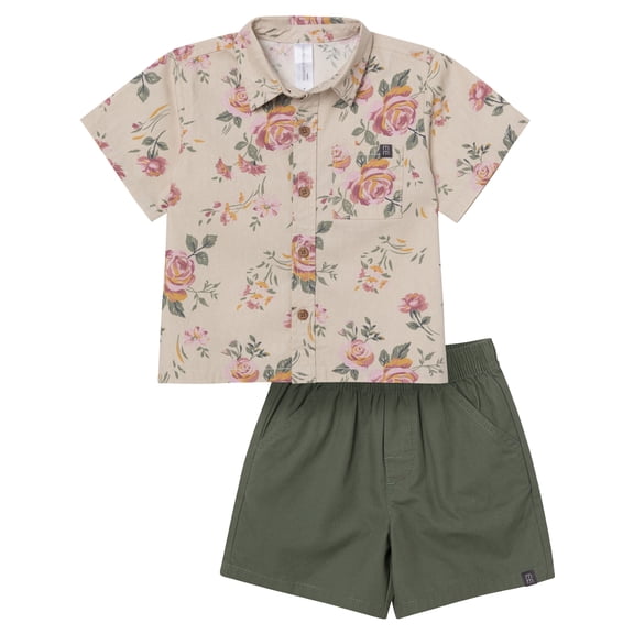 Modern Moments by Gerber Baby and Toddler Boy Button Front Shirt and Short Set, 2-Piece, Sizes 0/3 Months - 5T