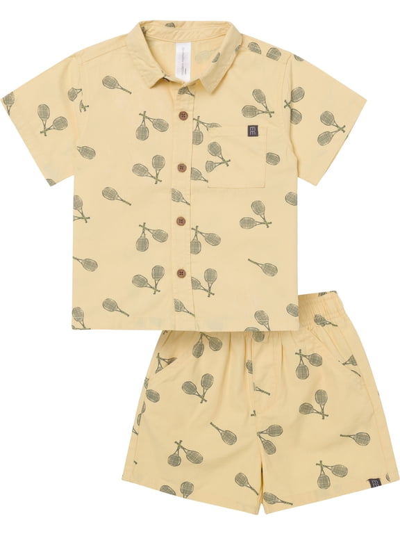 by Gerber Baby and Toddler Boy Button Front Shirt and Short Set, 2-Piece, Sizes 0/3 Months - 5T