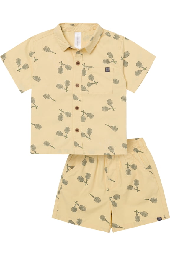 by Gerber Baby and Toddler Boy Button Front Shirt and Short Set, 2-Piece, Sizes 0/3 Months - 5T